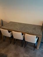 Rustiek houten eettafel, karaktervol, stevig met glasplaat, Huis en Inrichting, Tafels | Eettafels, Ophalen, Gebruikt, 200 cm of meer