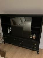 Mat zwart houten vitrinekast, Huis en Inrichting, Kasten | Vitrinekasten, Landelijk antiek barok, Gebruikt, 100 tot 150 cm, 100 tot 150 cm