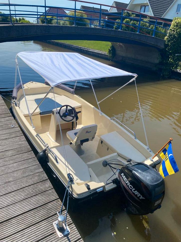 Consoleboot met 25pk Mercury - Inclusief trailer, Watersport en Boten, Vis- en Consoleboten, Gebruikt, 10 tot 30 pk, 3 tot 6 meter