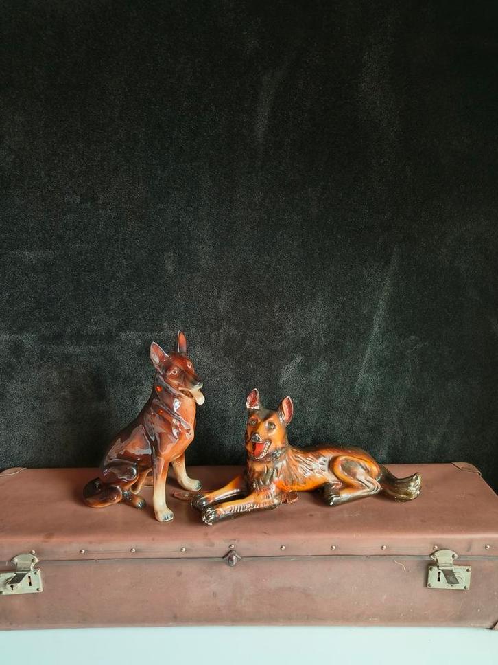 Antiek Hondenbeeld - Herdershonden, Antiek en Kunst, Antiek | Keramiek en Aardewerk, Ophalen of Verzenden