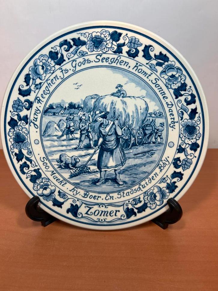 Delfts Blauw Bord - Zomer, Antiek en Kunst, Antiek | Wandborden en Tegels, Ophalen of Verzenden
