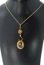 Roos diamanten bloem 14k gouden antieke ketting hanger parel