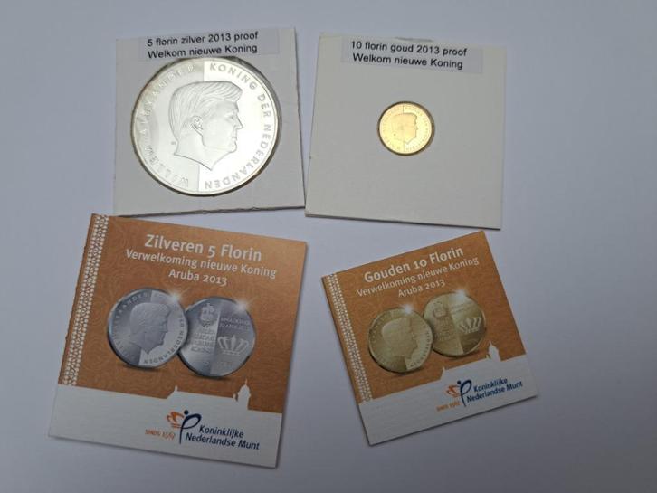 Aruba muntset Goud Zilver Verwelkoming Nieuwe Koning 2013, Postzegels en Munten, Munten | Nederland, Setje, Overige waardes, Koningin Beatrix