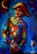 Modern schilderij harlequin at the night cafe, 70 x 100 cm, Ophalen of Verzenden