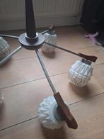 Jaren 60 kroonluchter teak, Ophalen, Gebruikt, Glas