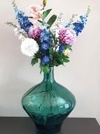 Grote decoratieve turquoise vaas van doorzichtig glas, Huis en Inrichting, Woonaccessoires | Vazen, Ophalen, Overige kleuren, Minder dan 50 cm