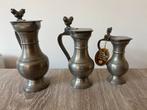 Antieke Tinnen Karaffen met Eikeldecoratie - Set van Drie, Antiek en Kunst, Ophalen of Verzenden