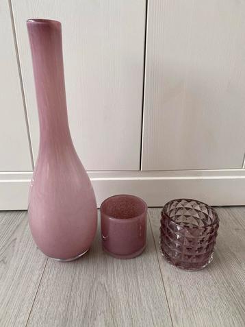 Paarse/Roze Vazen Set - 3 Stuks beschikbaar voor biedingen