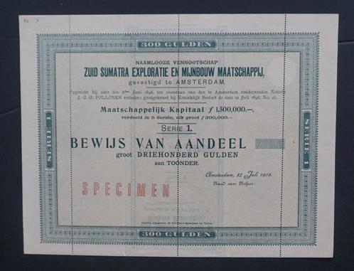 Zuid Sumatra Exploratie- en Mijnbouw Maatschappij - 1898, Postzegels en Munten, Aandelen en Waardepapieren, Aandeel, Voor 1920