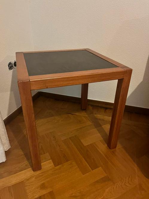 MASSIEF EIKEN met NATUURSTEEN BLAD bijzettafel, Huis en Inrichting, Tafels | Bijzettafels, Zo goed als nieuw, Vierkant, 60 cm of meer