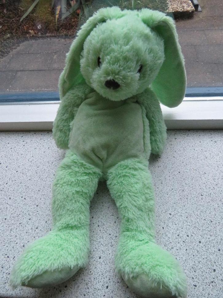 Konijn merk Evora van Kruidvat zacht groen velours, Kinderen en Baby's, Speelgoed | Knuffels en Pluche, Zo goed als nieuw, Konijn