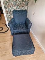 Blauwe fauteuil met voetenbank, Huis en Inrichting, Fauteuils, Ophalen, Zo goed als nieuw, 75 tot 100 cm, 50 tot 75 cm