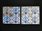 2 Tegeltableaus Vier tegel Delftsblauw tulp in kwadraat, Ophalen of Verzenden