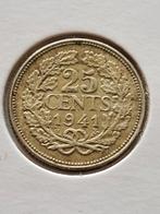 25 cent wilhelmina zilver 1941, Zilver, Koningin Wilhelmina, Ophalen of Verzenden, 25 cent