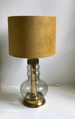 XL Hollywood regency Vintage design lamp goud glas kap oker, Huis en Inrichting, Gebruikt, Glas, 50 tot 75 cm, Ophalen