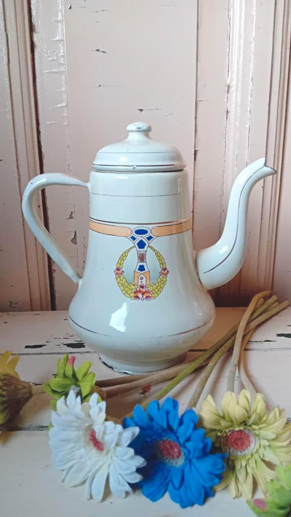 Emaille koffie/thee kan, Antiek en Kunst, Antiek | Emaille, Verzenden