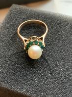antiek gouden ring smaragd - parel, Sieraden, Tassen en Uiterlijk, Ringen, Ophalen of Verzenden, Dame, Kleiner dan 17, Zo goed als nieuw