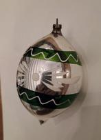 oude kerstbal, puntbal: zilver, groene lijnen, 2 bloemen, Antiek en Kunst, Ophalen of Verzenden