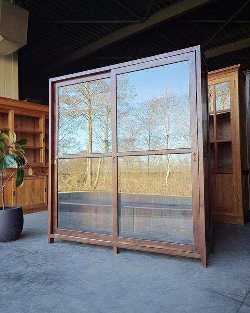 Antieke Vitrinekast | Eendelig | Winkelkast #1792, Huis en Inrichting, Kasten | Buffetkasten, 150 tot 200 cm, 150 tot 200 cm, 25 tot 50 cm
