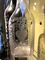 antieke huwelijksfles brandend hart 1855  fles glas, Ophalen of Verzenden