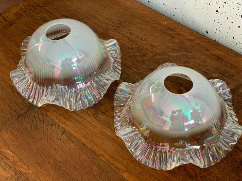 Vintage Regenboog fluorencent glazen Lampenkappen, Huis en Inrichting, Lampen | Lampenkappen, Gebruikt, Minder dan 25 cm, Rond