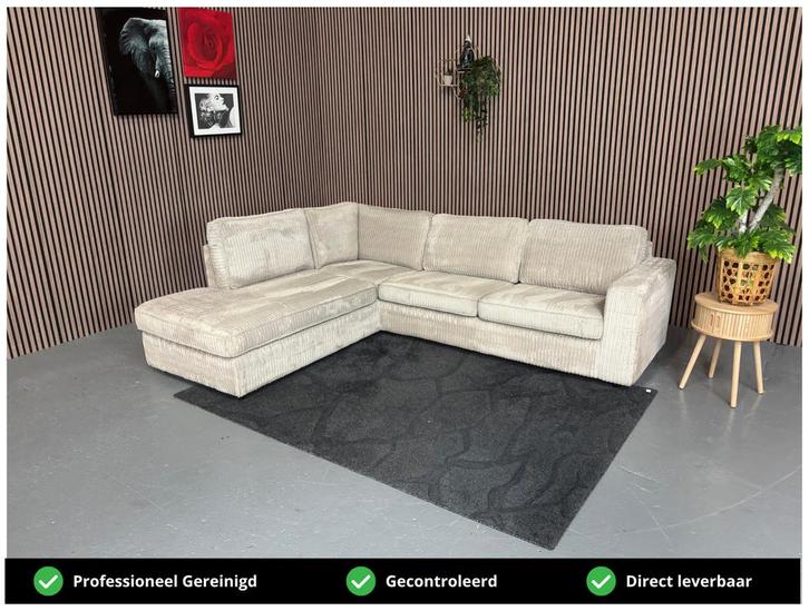 GRATIS LEVERING Ribstof Hoekbank Beige 265x220 REFURBISHED, Huis en Inrichting, Banken | Bankstellen, Zo goed als nieuw, Hoekbank
