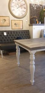 180x90 Landelijke brocante eetkamertafel tafel wit/old grey, Huis en Inrichting, Tafels | Eettafels, Nieuw, Grenenhout, Rechthoekig