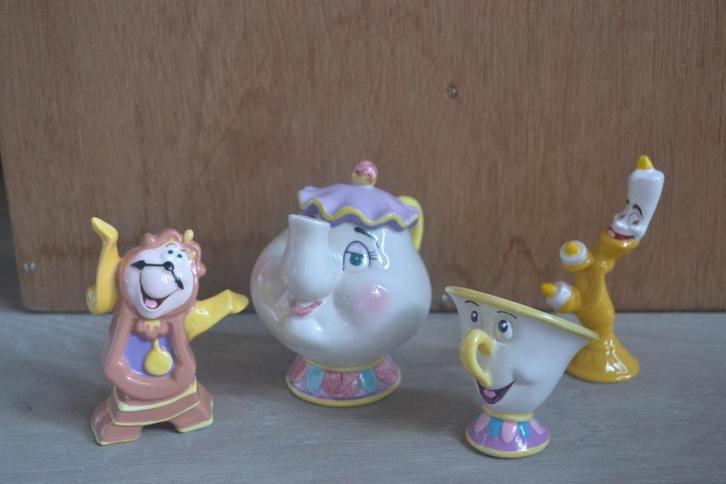 Set Porseleinen beeldjes Belle en het Beest Schmid jaren 90, Verzamelen, Disney, Zo goed als nieuw, Beeldje of Figuurtje, Assepoester of Belle