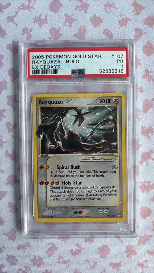 Gold star rayquaza psa 1 pokemon kaart !, Hobby en Vrije tijd, Verzamelkaartspellen | Pokémon, Zo goed als nieuw, Losse kaart