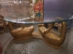 Unieke salontafel met 3 zwanen als onderstel 118 cm doorsnee, Ophalen, Gebruikt, 100 tot 150 cm, 50 tot 100 cm