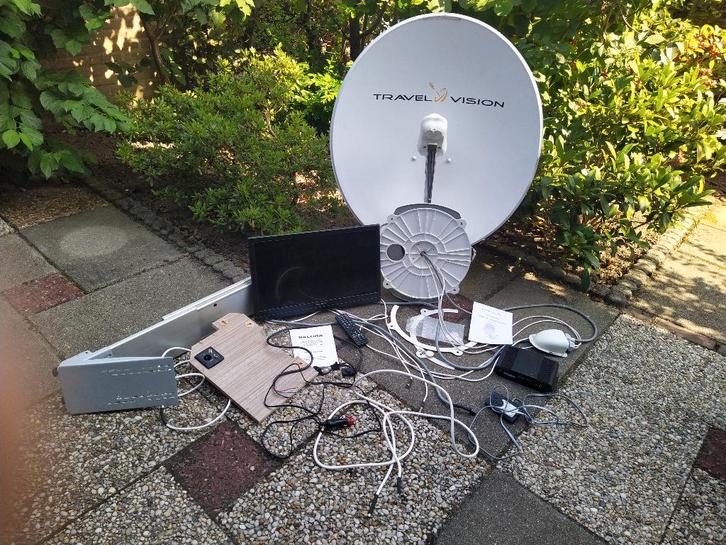 Schotelantenne voor camper met kleurentelevisie, Caravans en Kamperen, Camper-accessoires, Gebruikt, Ophalen