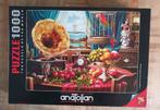Anatolian puzzel grammofoon met stilleven, 1000 stukjes., Ophalen of Verzenden, 500 t/m 1500 stukjes, Zo goed als nieuw, Legpuzzel
