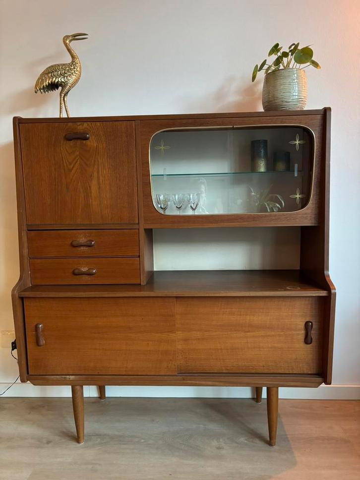 Retro vintage buffetkast, highboard, jaren 60, Deens, Huis en Inrichting, Kasten | Secretaires, Gebruikt, Ophalen