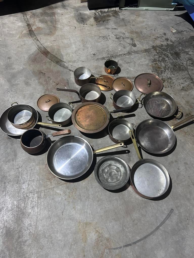 Partij koperen pannen - 1 koop - nochris 2.0 st anna, Huis en Inrichting, Keuken | Potten en Pannen, Zo goed als nieuw, Pannenset