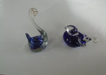 2 sierlijk puntgaaf blauw glas of kristal vogel en zwaan beschikbaar voor biedingen