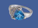 14 karaat Wit Gouden Ring Topaas 5 Diamanten Damesring, 18 tot 19, Wit, Nieuw, Ophalen of Verzenden