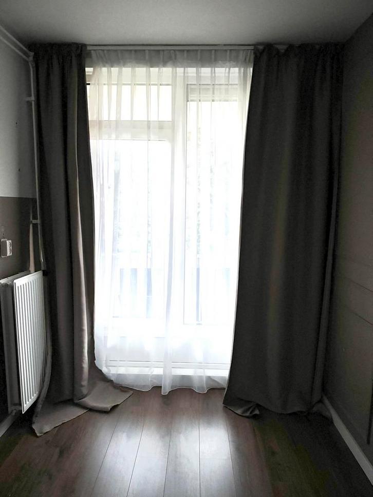 Gordijnen en vitrage set, Huis en Inrichting, Stoffering | Gordijnen en Lamellen, Gebruikt, 200 cm of meer, Grijs, Ophalen