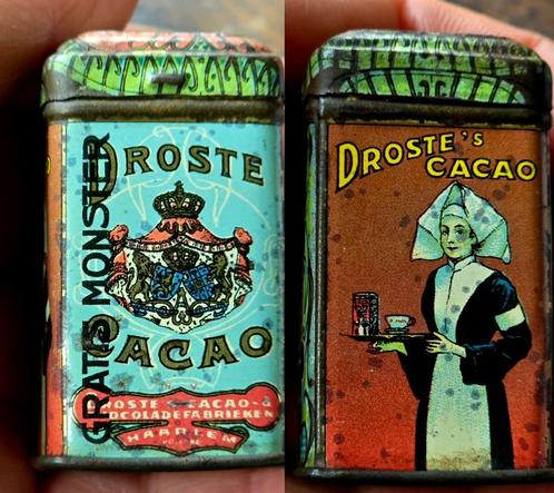 Antiekminiatuur Monsterblikje Droste cacao 4.5 cm poppenhui, Verzamelen, Blikken, Gebruikt, Overige, Droste, Verzenden