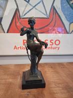 Bronzen Art Nouveau Beeld van Vrouw met Bloemen, Ophalen of Verzenden