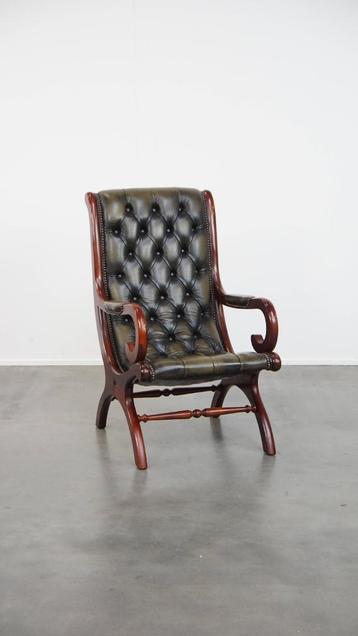Groene Engelse stijl rundleren chesterfield fauteuil beschikbaar voor biedingen