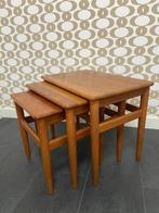 Vintage mimi-set/3 nesting tables van massief teakhout, Gebruikt, Vintage, 55 tot 75 cm, Rechthoekig