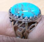%100 Perzisch turkoois ring zeldzaam kalligrafie design Ali, Ophalen, Blauw, 19 tot 20, Zo goed als nieuw