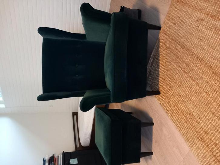 Mooie groene fauteuil met poef, Huis en Inrichting, Fauteuils, Zo goed als nieuw, 50 tot 75 cm, 75 tot 100 cm, Ophalen