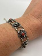 A531 Prachtige zilveren armband bloedkoraal, Ophalen of Verzenden, Zilver, Armband, Met edelsteen