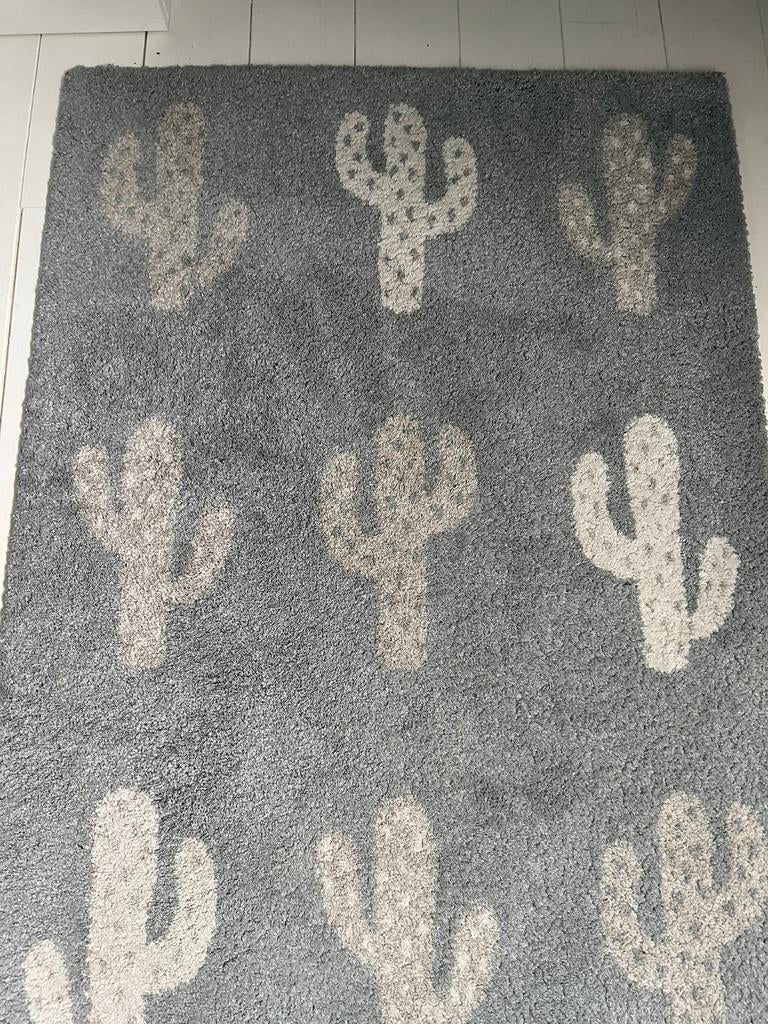Leuk kindervloerkleed met cactus motief, Ophalen, 100 tot 150 cm, Zo goed als nieuw, Grijs