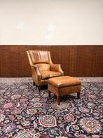 Set Klassiek Engelse Schaap Lederen Fauteuil + Hocker, Ophalen of Verzenden