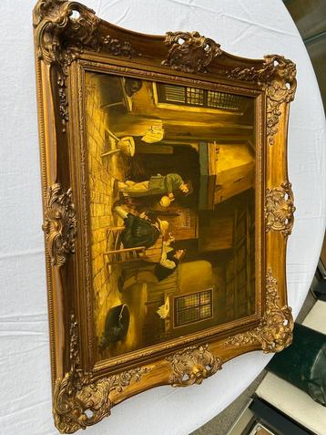 Oud Schilderij met Gouden Lijst beschikbaar voor biedingen