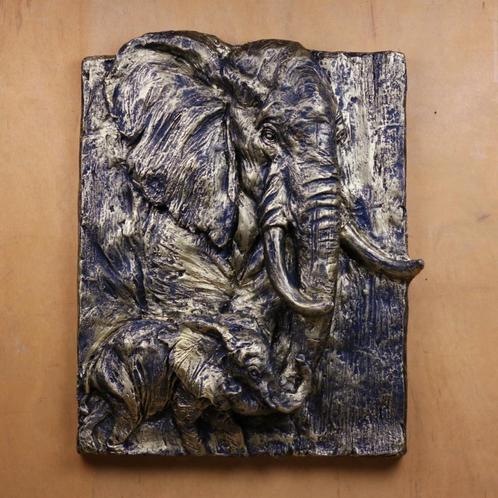 Nieuw! Goud schilderij, 3D olifant met jong schilderij, Huis en Inrichting, Woonaccessoires | Wanddecoraties, Nieuw, Ophalen of Verzenden