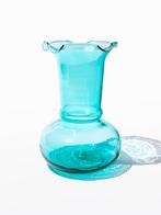 Vaas turquoise glas vintage, Verzenden, Zo goed als nieuw, Glas, Minder dan 50 cm