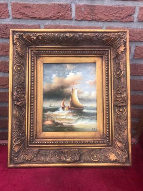 maritiem schilderij; schepen bij de kust, Huis en Inrichting, Woonaccessoires | Schilderijen, Tekeningen en Foto's, Zo goed als nieuw